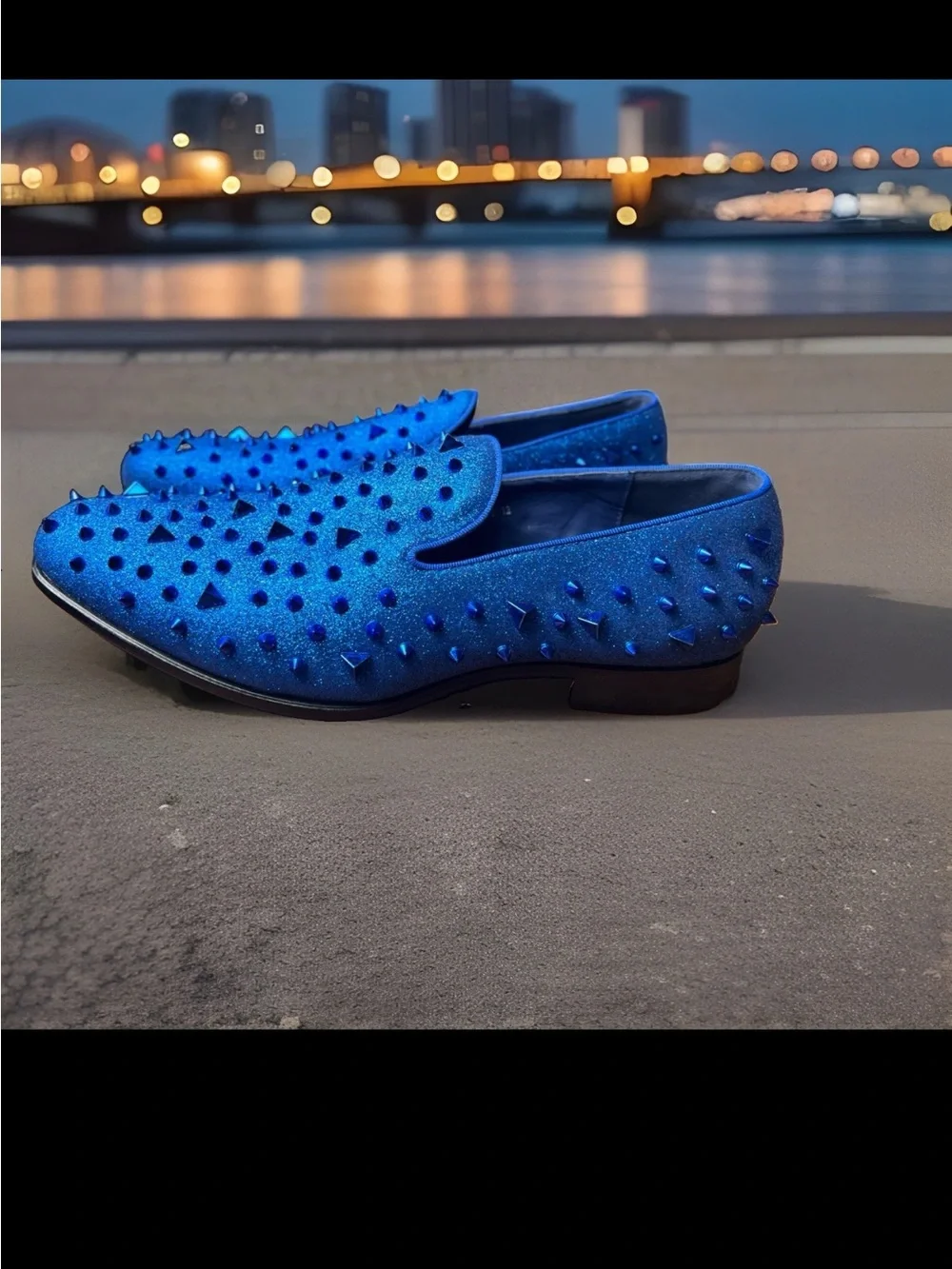 Terroni Men’s electric Blue Spike-Stud Slip-On Loafers